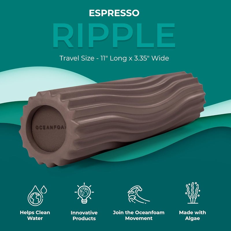 Oceanfoam Ripple Travel Foam Roller (11" x 3.35") Firm Mini Foam Roller for Physical Therapy, Deep Tissue Massage, Back Pain - High Density, Ergonomic Wave Textured - Yoga, Exercise (Espresso) - Image 2